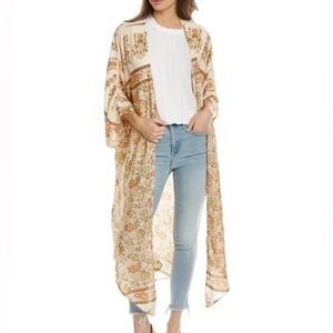 NWT Traffic People Duster Cardigan Floral Long Sleeve Open Front Brown Size XS